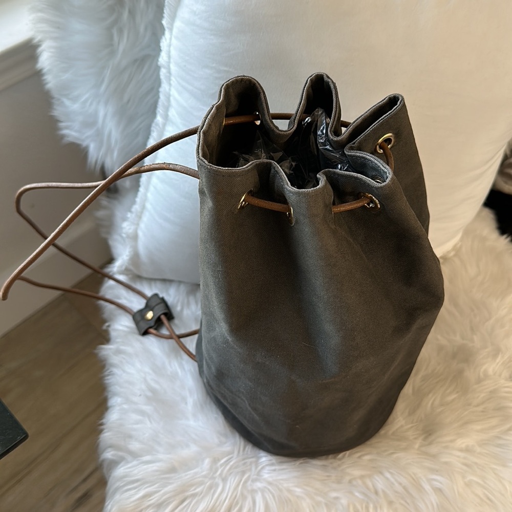 Hermes Drawstring Gray Canvas Backpack - image 5